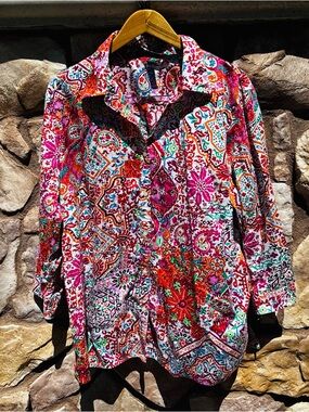 Lauren Ralph Lauren Women’s Paisley Button Up Shirt Size 3X Colorful Preppy